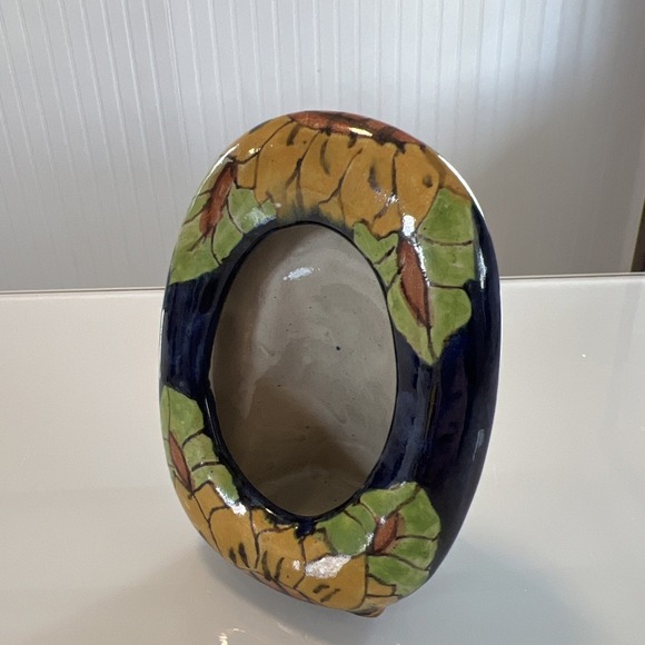 Talvera Mexican Spanish Pottery Photo Holder Sunflower Navy - Picture 2 of 9